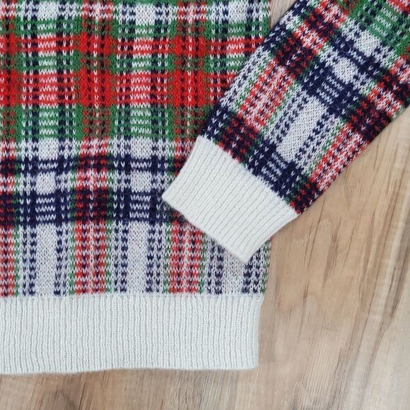 🔹️Orvis Cream Multicolored Plaid Wool & Mohair Blend Sweater Small - Picture 4 of 8